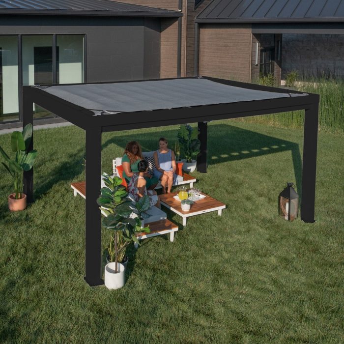 14×12 Trenton Modern Steel Pergola With Sail Shade Soft Canopy - Image 15