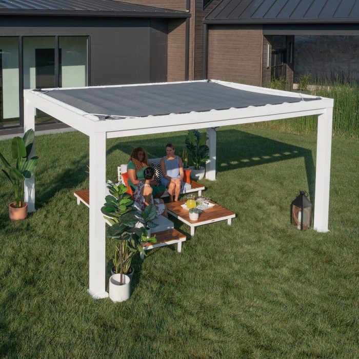 14×10 Windham Modern Steel Pergola With Sail Shade Soft Canopy - Image 10