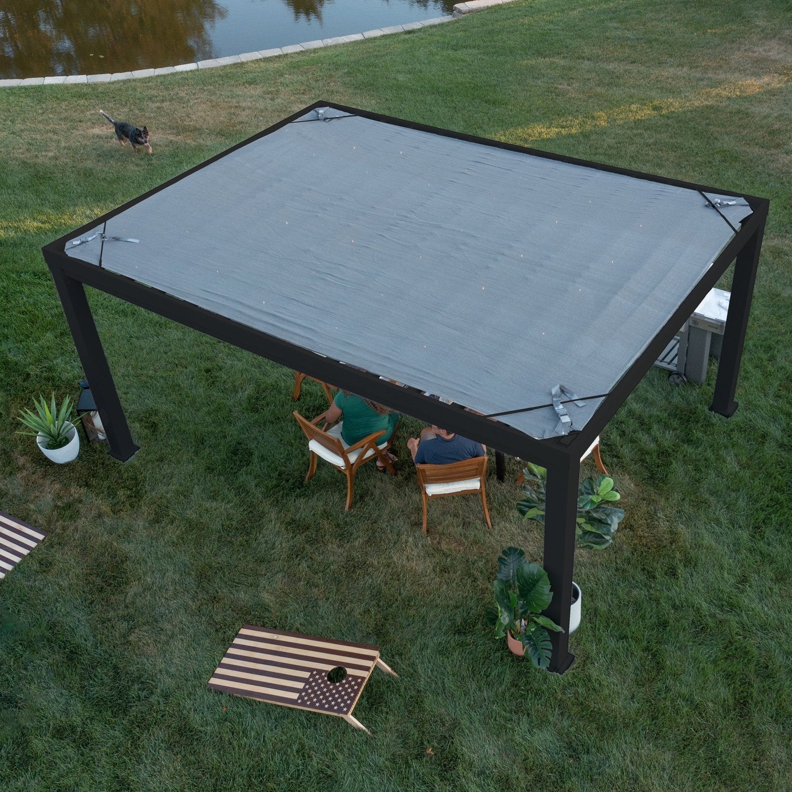 16×12 Trenton Modern Steel Pergola With Sail Shade Soft Canopy - Image 23