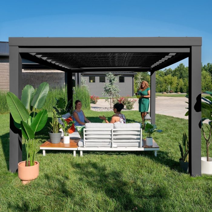 14×12 Trenton Modern Steel Pergola With Sail Shade Soft Canopy - Image 3
