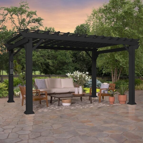 14×12 Stratford Traditional Steel Pergola With Sail Shade Soft Canopy