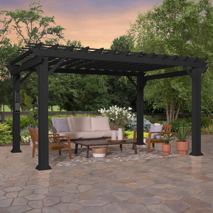 14×12 Stratford Traditional Steel Pergola With Sail Shade Soft Canopy