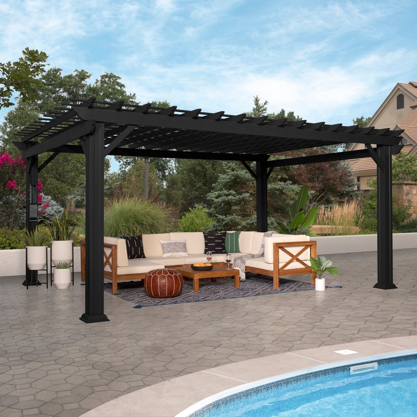 16×12 Stratford Traditional Steel Pergola With Sail Shade Soft Canopy - Image 17