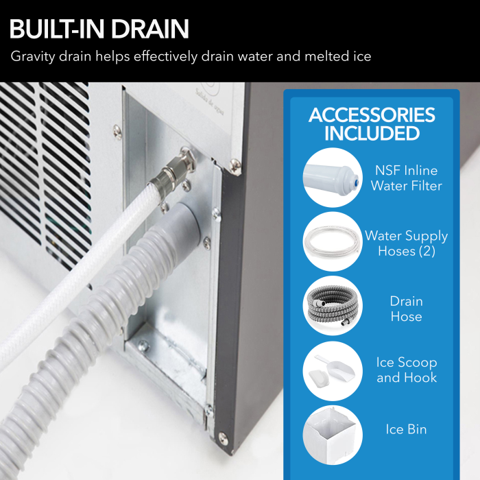 Whynter UIM 502SS 15in Built In Ice Maker 80lb Capacity Clear Ice Cube with NSF Inline Water Filter - Image 6