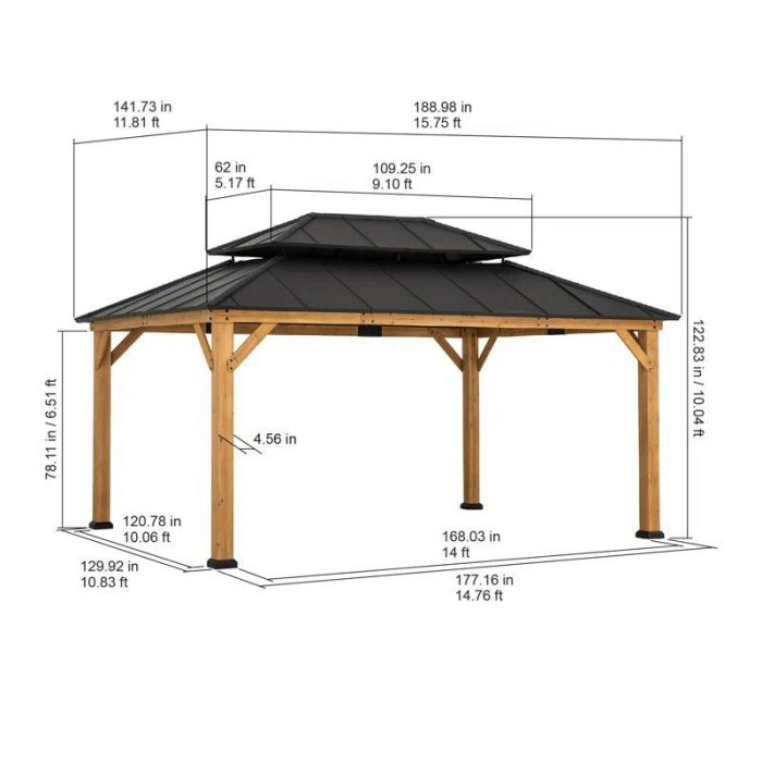 16 Ft. W X 12 Ft. D Solid Wood Patio Gazebo - Image 4