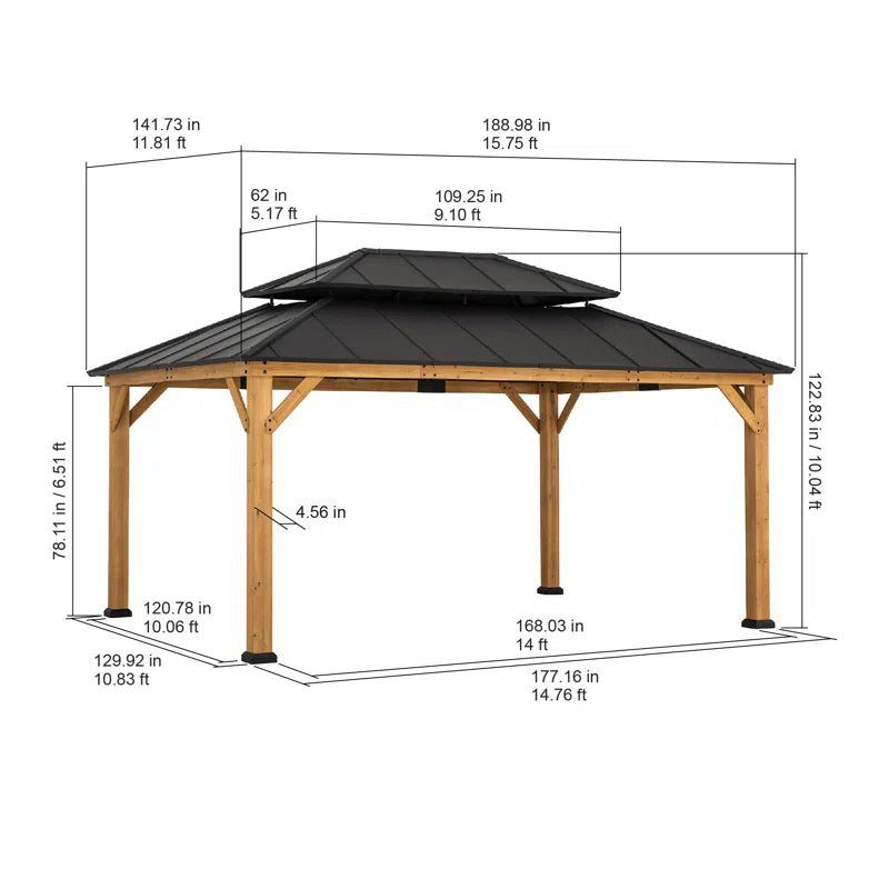 16 Ft. W X 12 Ft. D Solid Wood Patio Gazebo - Image 10